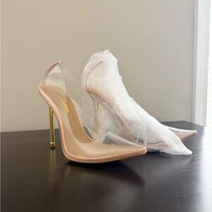 Fashion Nova Chic Gold and Nude Stiletto Heels